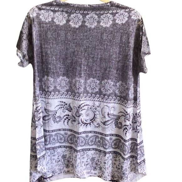 Sacred Threads NWT Gray Design Tunic with Sheer Lace Sleeve. Size S/M - Picture 5 of 9